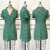 So Serene Green Floral Print Button Down Dress