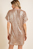 Keep Me Up Rose Gold Sequin Crew Neck Dress