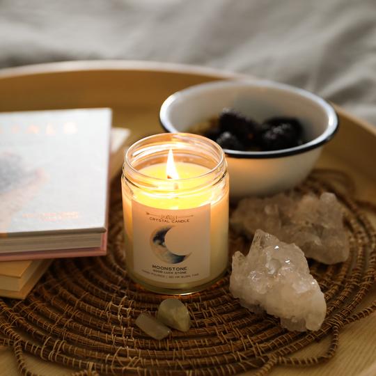 Moonstone Crystal Candle - Brings Good Luck