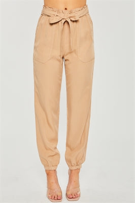 Ava Cotton Gauze Elastic Waist Pant in Carmel