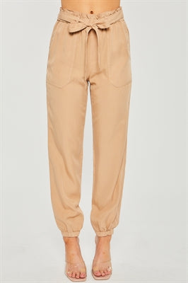 Stay Awhile High Rise Wide Leg Pants In Sea Salt With Contrast Stitching