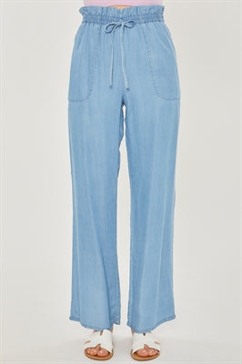 Ava Cotton Gauze Elastic Waist Pant in Carmel