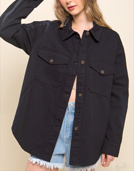 Camp Out Corduroy Button Down Jacket in Black