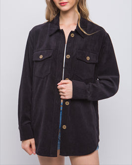 Living Good Collared Button Front Blouse In Black