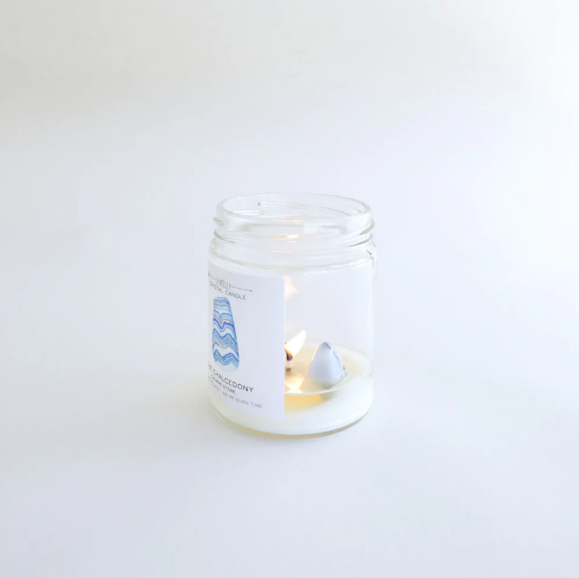 Blue Chalcedony Crystal Candle - Calming