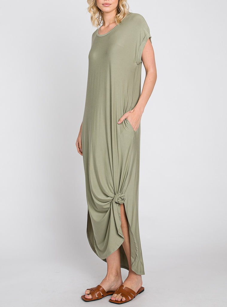 Make You Mine Crew Neck T Shirt Maxi Dress In Pale Olive