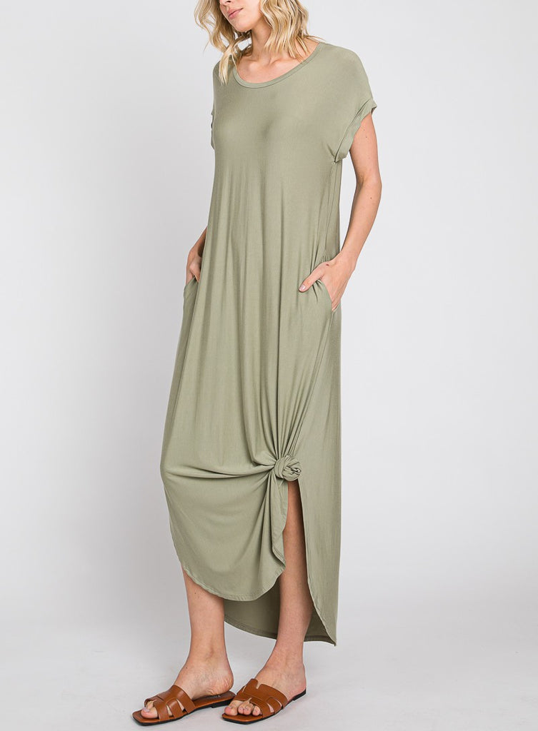 Make You Mine Crew Neck T Shirt Maxi Dress In Pale Olive
