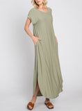 Make You Mine Crew Neck T Shirt Maxi Dress In Pale Olive