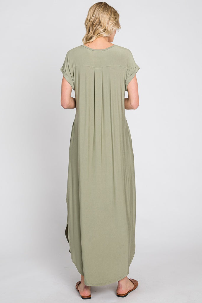 Make You Mine Crew Neck T Shirt Maxi Dress In Pale Olive