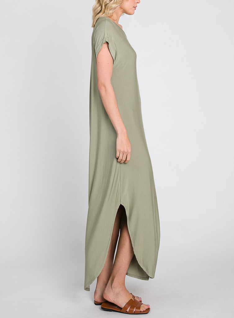 Make You Mine Crew Neck T Shirt Maxi Dress In Pale Olive