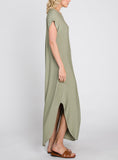 Make You Mine Crew Neck T Shirt Maxi Dress In Pale Olive