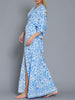 Finer Things Blue Floral Printed Bohemian Kimono Sleeve Gown