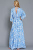 Finer Things Blue Floral Printed Bohemian Kimono Sleeve Gown