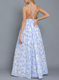 Constance Vintage Floral Maxi Gown In Blue And White