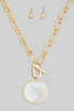 Pearlescent Charm Oval Chain Link Toggle Necklace