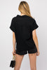 Play It Cool Short Sleeve Button Down Blouse In Black