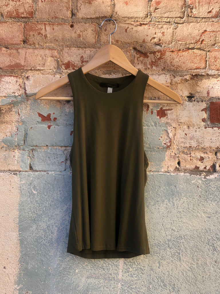 Mia Essential Two Layer Semi Crop Tank Top In Olive
