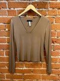 Eva Best Selling Double Layer Long Sleeve V Tee In Amber Brown