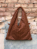 Shay Vegan Leather Woven Handbag In Brown