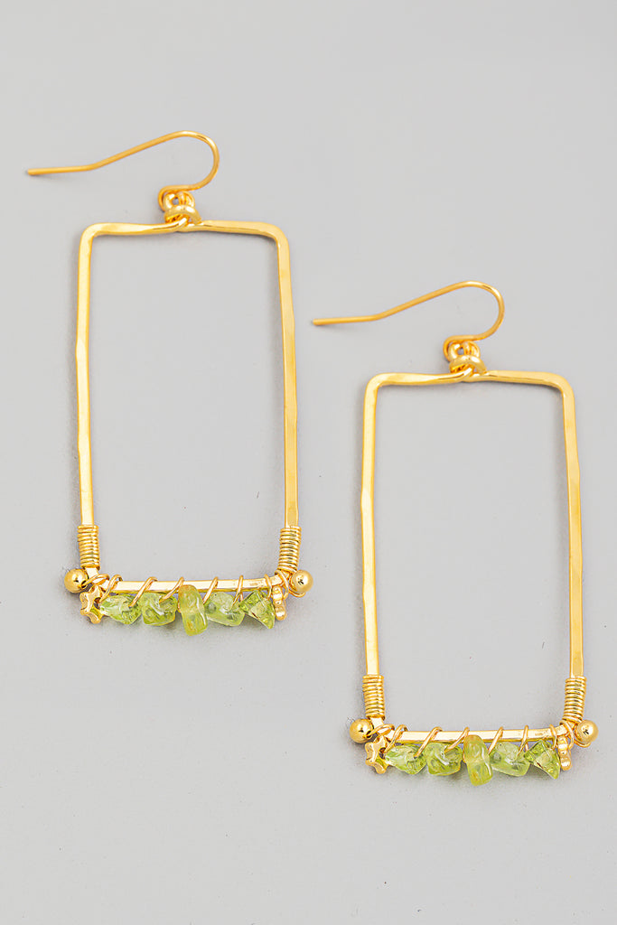 Stargazing Gold Handmade Rectangle Drop Earrings In Green
