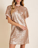 Keep Me Up Rose Gold Sequin Crew Neck Dress