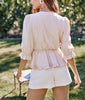 Find Me Here Puff Sleeve Ruffled Top In Sand