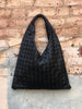 Shay Vegan Leather Woven Handbag In Black