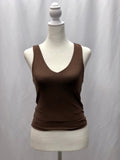 The Madison Best Selling Double Layer Ultra Soft V Neck Crop in Espresso