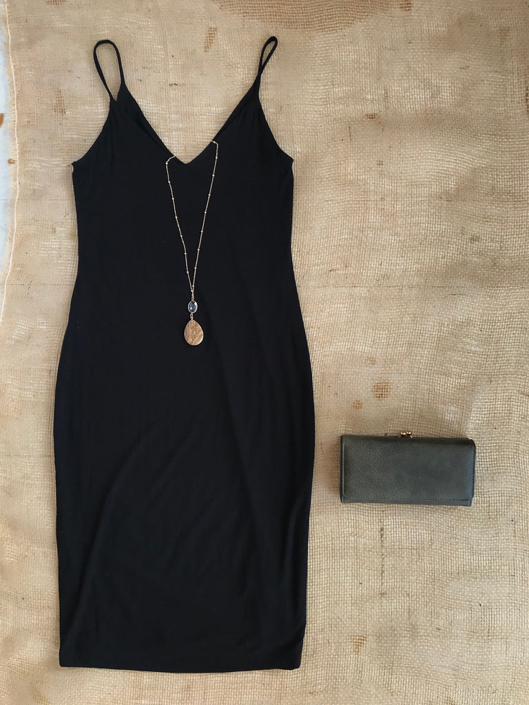 Softest Jersey Double Layer Black Cami Dress (USA MADE)