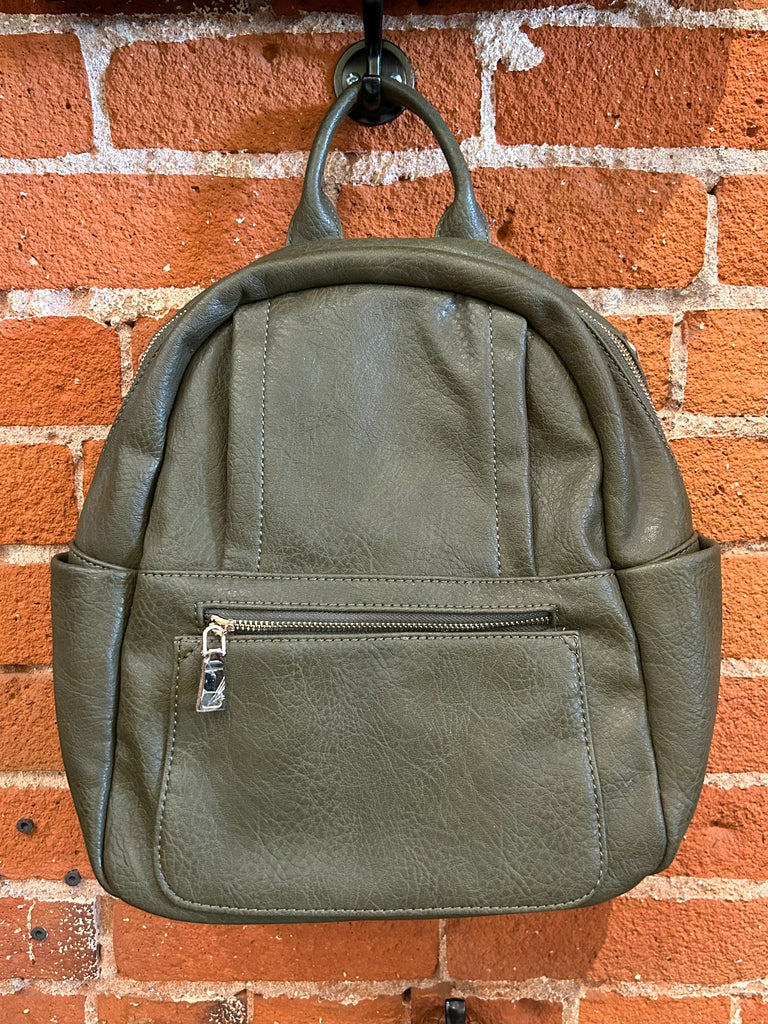 Well Worn Vegan Leather Backpack In Olive