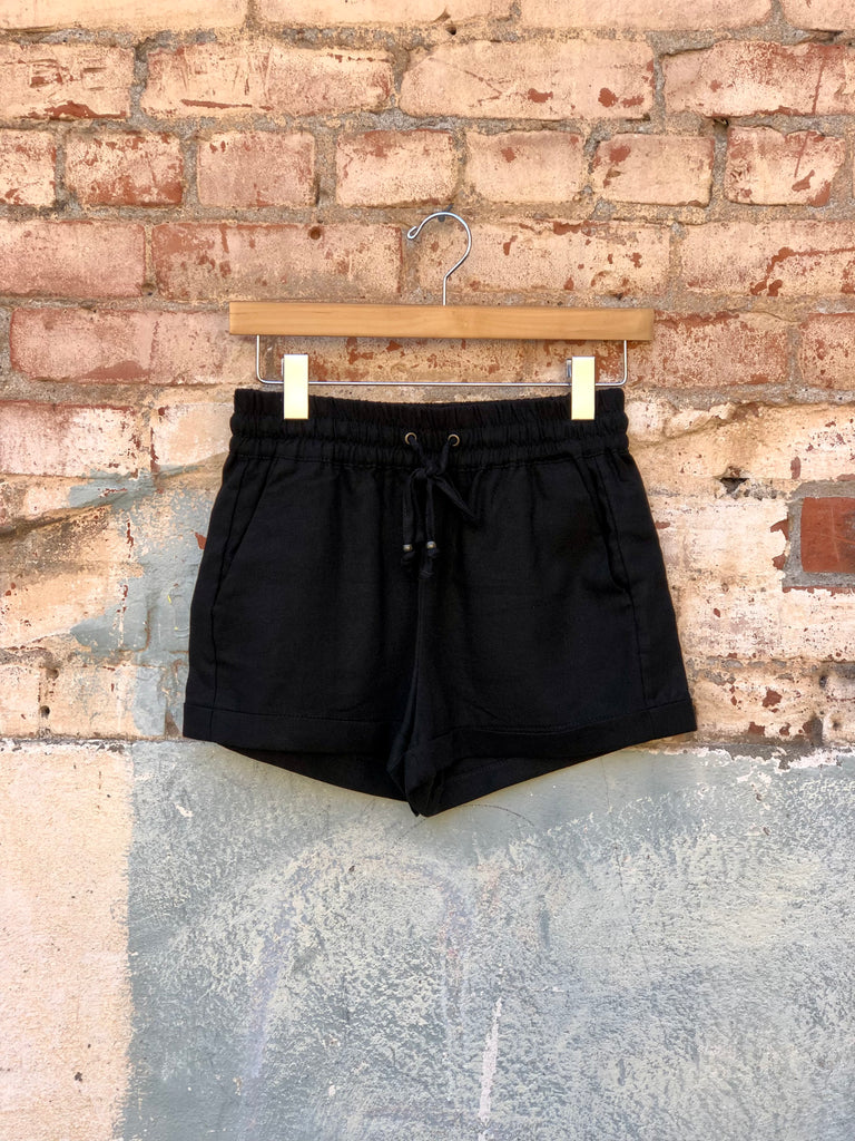 Linen Love Tie Waist Short In Black