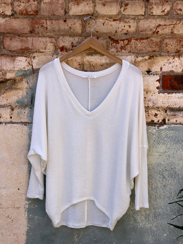 24/7 Softest V Neck Dolman Long Sleeve Top in Cocoa