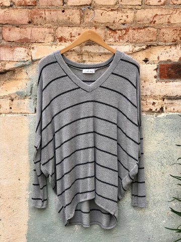 Striped Knit Dolman Tee In Taupe