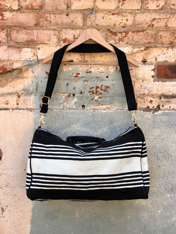 Nahua Quilted Aztec Shoulder Bag in Black and White