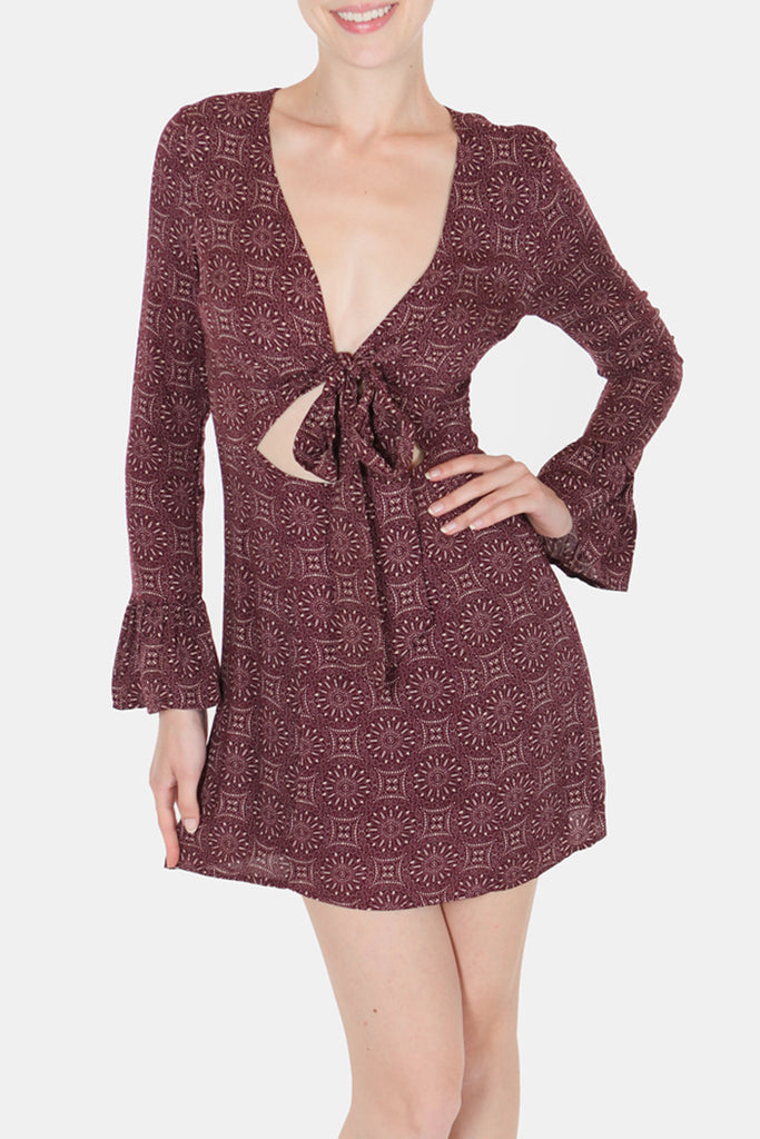 Prints Charming Tie Front Dress In Plum