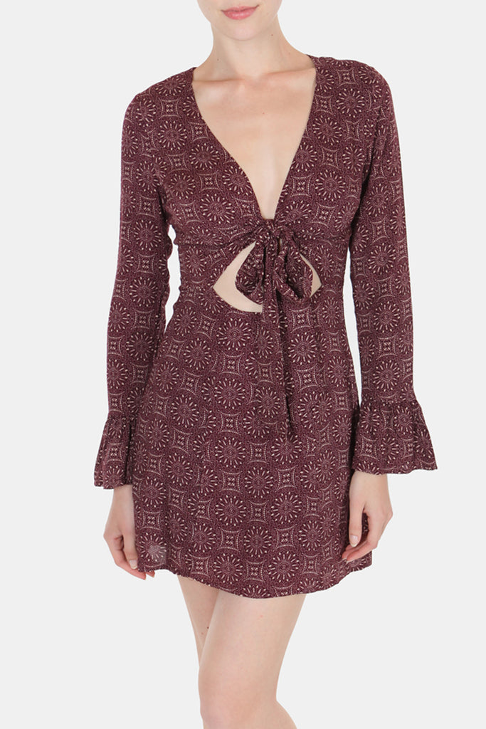 Prints Charming Tie Front Dress In Plum