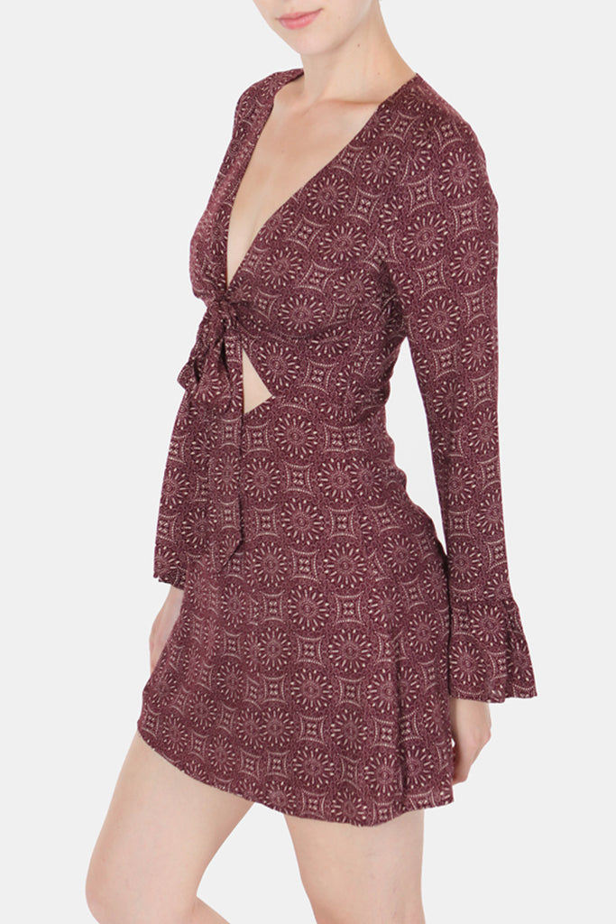 Prints Charming Tie Front Dress In Plum