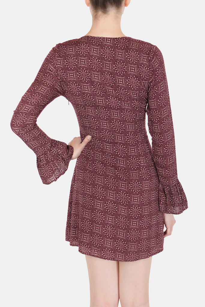 Prints Charming Tie Front Dress In Plum
