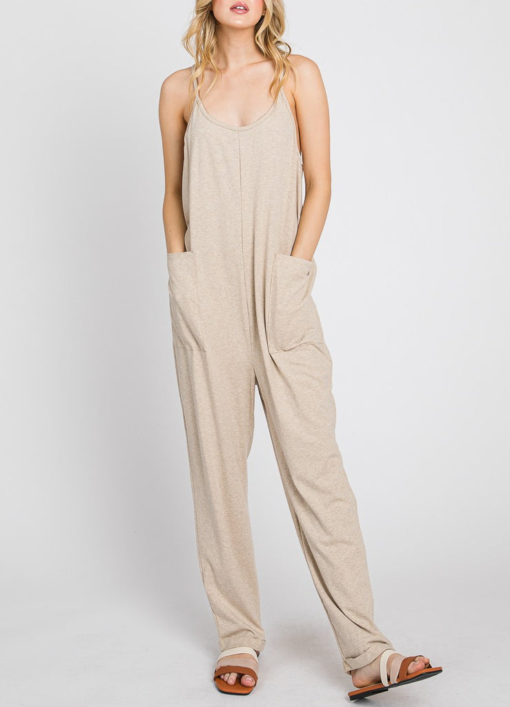 Heavenly Soft Scoop Neck Oatmeal Jumpsuit