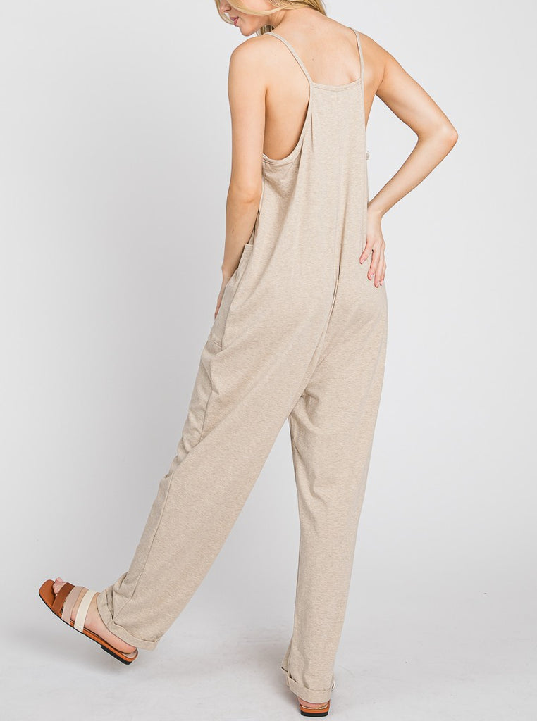 Heavenly Soft Scoop Neck Oatmeal Jumpsuit