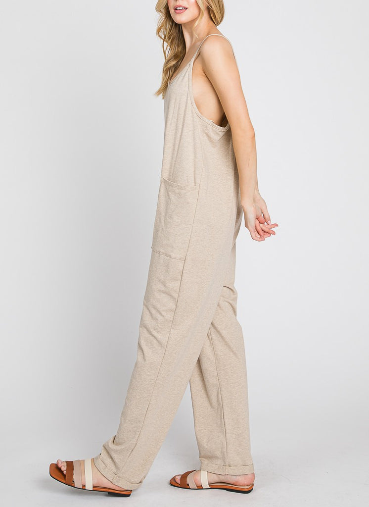 Heavenly Soft Scoop Neck Oatmeal Jumpsuit