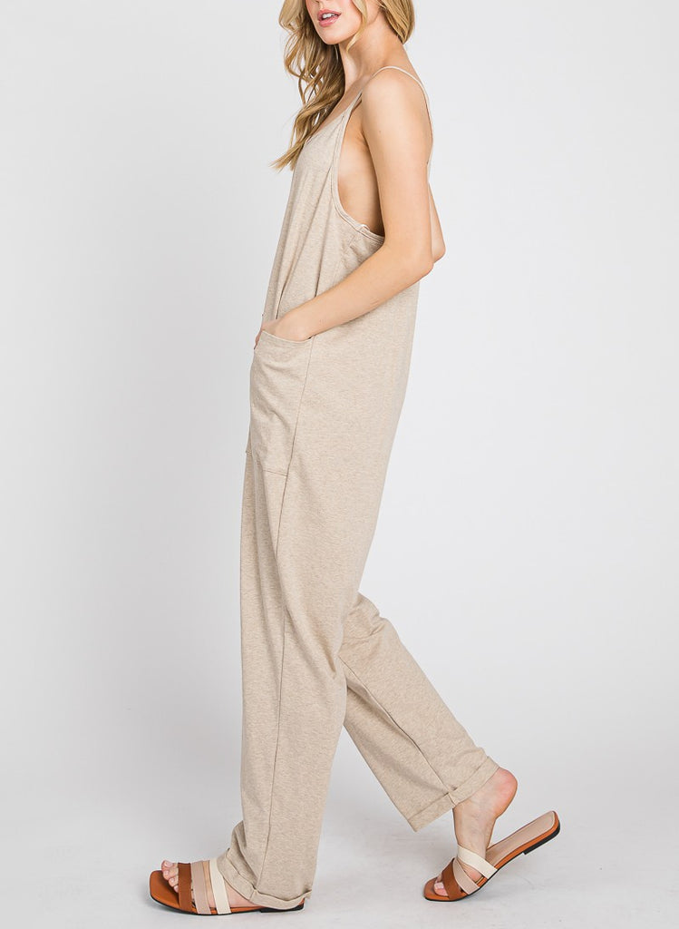 Heavenly Soft Scoop Neck Oatmeal Jumpsuit