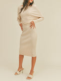 Monica Oat Ribbed Knit Midi Long Sleeve Dress