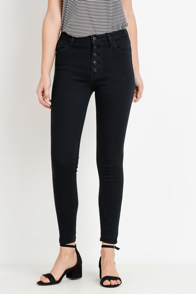 Ultra High Waist Button Front Black Skinny Jeans By LTJ
