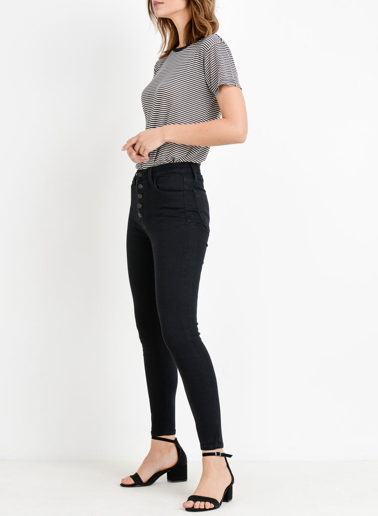 Ultra High Waist Button Front Black Skinny Jeans By LTJ