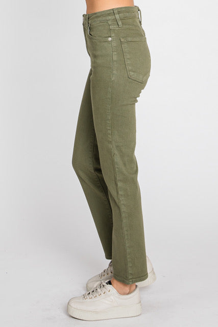 Ultra High Rise Classic Straight Leg Pants In Olive By LTJ