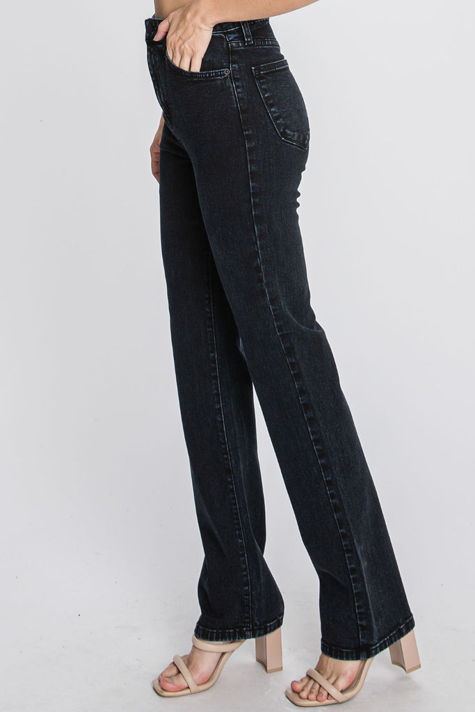 Venice Ultra High Waist Straight Leg Jean from LTJ In Black Denim