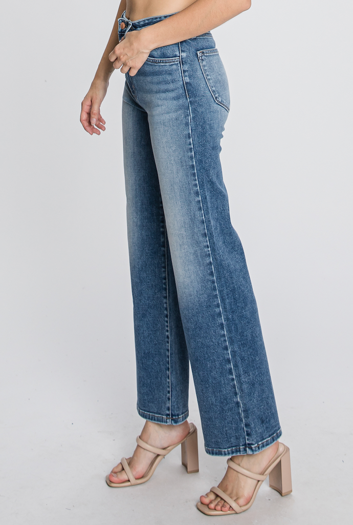 LTJ High Waist Wide Leg Denim Jean in Medium Wash