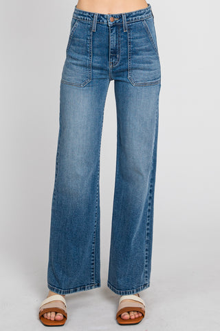 Mona Straight Wide Leg Denim in Jade