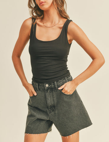 The Madison Best Selling Double Layer Ultra Soft V Neck Crop in Black